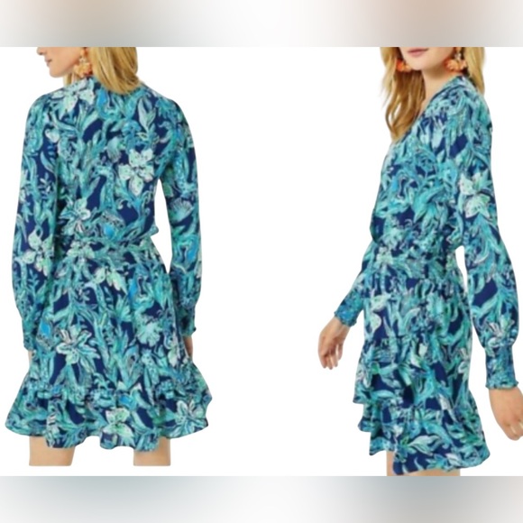 Lilly Pulitzer Cristiana Stretch Dress High Navy Take it or Leaf it Women’s 12 - Picture 3 of 13
